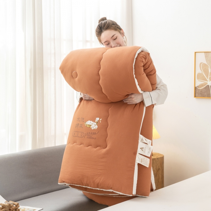 91家纺网 家纺一手货源 找家纺 钰博2023新款水洗棉麻立体被大豆被直播爆款冬被被子被芯 暖橙色