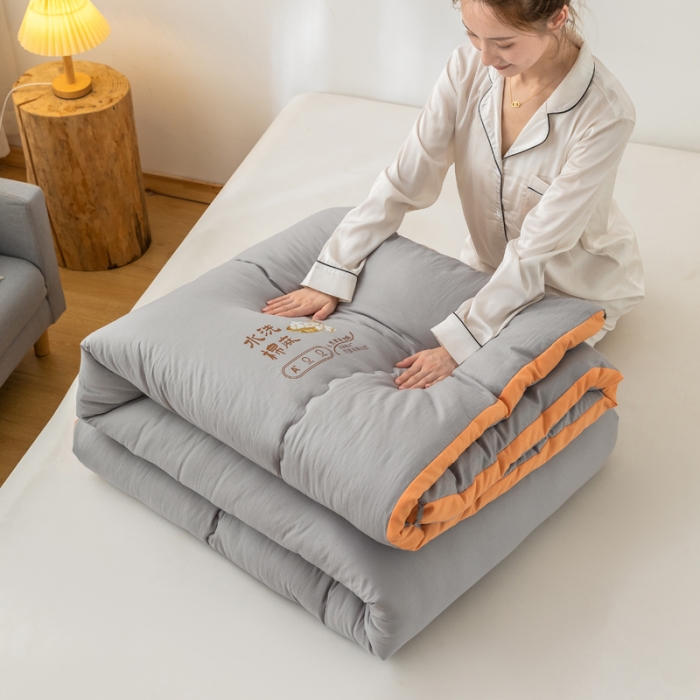 91家纺网 家纺一手货源 找家纺 钰博2023新款水洗棉麻立体被大豆被直播爆款冬被被子被芯 浅灰