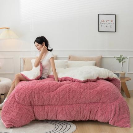 91家纺网 家纺一手货源 找家纺 2025新款亲肤舒适塔芙绒保暖冬被被子被芯 豆沙粉