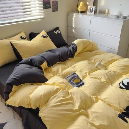 91家纺网 家纺一手货源 找家纺 阿曼达 2023新款ins风超柔亲肤水洗m四件套-熊猫系列 熊猫-芝士