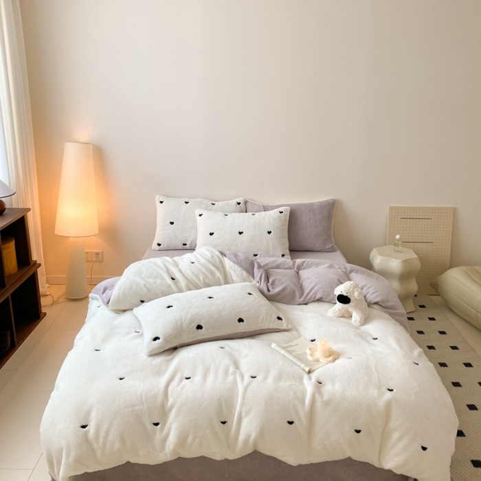 91家纺网 家纺一手货源 找家纺 （总）蜜柚 2024新款直播兔毛绒双面保暖牛奶绒小清新绣花四件套