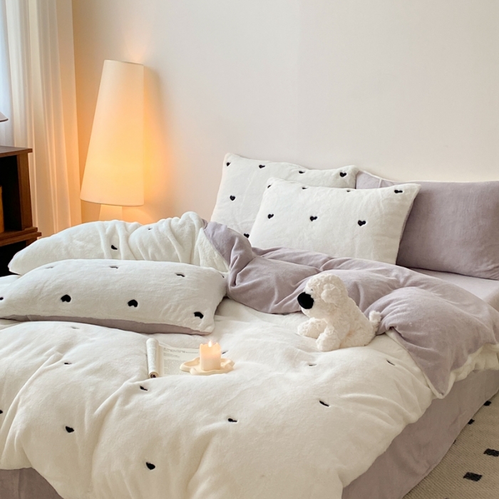 91家纺网 家纺一手货源 找家纺 （总）蜜柚 2024新款直播兔毛绒双面保暖牛奶绒小清新绣花四件套