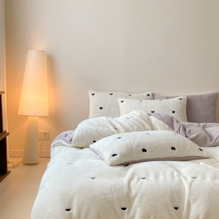 91家纺网 家纺一手货源 找家纺 （总）蜜柚 2024新款直播兔毛绒双面保暖牛奶绒小清新绣花四件套