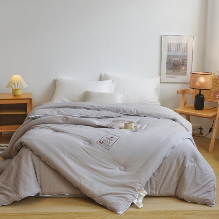 91家纺网 家纺一手货源 找家纺 德芙 2023新款水洗棉大豆被二合一子母被 简朴灰Simple grey子母被二合一