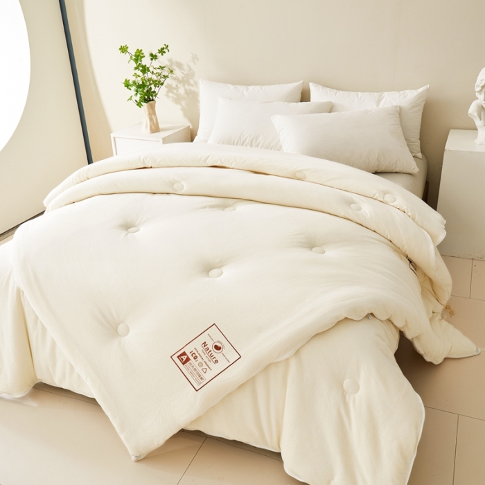 91家纺网 家纺一手货源 找家纺 德芙 2023新款水洗棉大豆被二合一子母被 朴素白Plain Phite子母被二合一