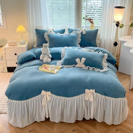 91家纺网 家纺一手货源 找家纺 （总）芭比蔓 2024新款牛奶绒雪纺边床单床裙床盖款四件套-一帘幽梦