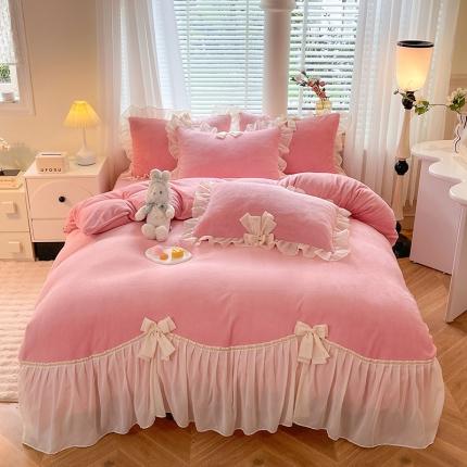 91家纺网 家纺一手货源 找家纺 （总）芭比蔓 2024新款牛奶绒雪纺边床单床裙床盖款四件套-一帘幽梦