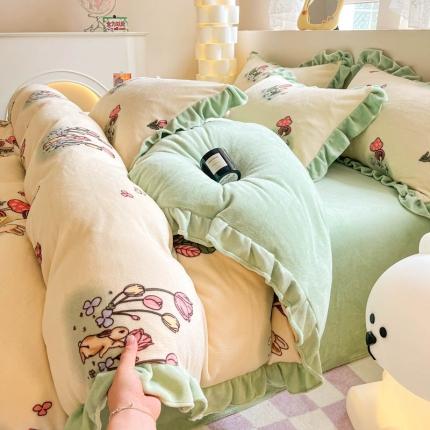 91家纺网 家纺一手货源 找家纺 （总）米莱 2023新款印花韩版牛奶绒四件套