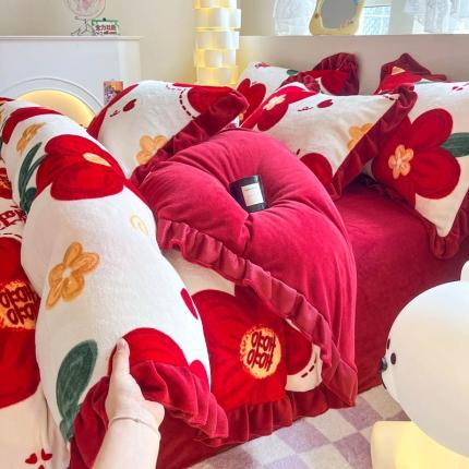 91家纺网 家纺一手货源 找家纺 米莱 2023新款印花韩版牛奶绒四件套 喜结连理