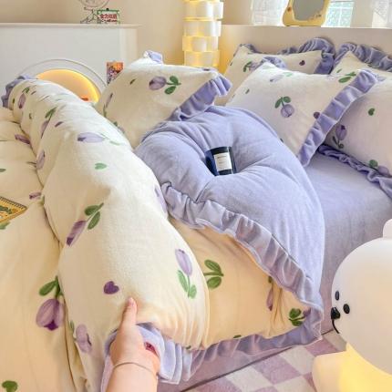 91家纺网 家纺一手货源 找家纺 （总）米莱 2023新款印花韩版牛奶绒四件套