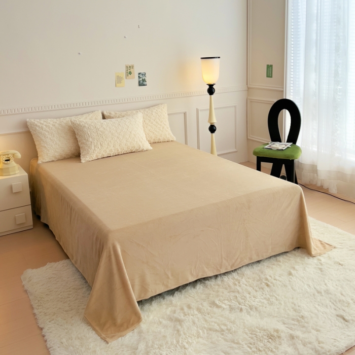 91家纺网 家纺一手货源 找家纺 宜家坊 2023新款立体玫瑰兔毛绒四件套 玫瑰兔毛-奶白咖