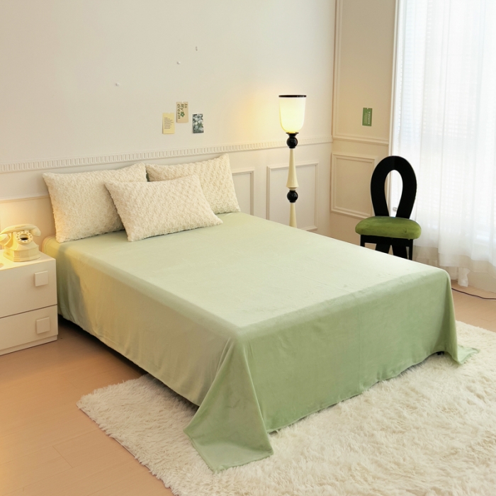 91家纺网 家纺一手货源 找家纺 宜家坊 2023新款立体玫瑰兔毛绒四件套 玫瑰兔毛-奶白绿