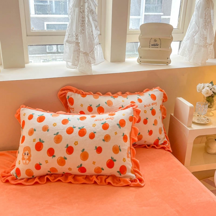 91家纺网 家纺一手货源 找家纺 米莱 2023新款印花韩版牛奶绒四件套 爱意桔