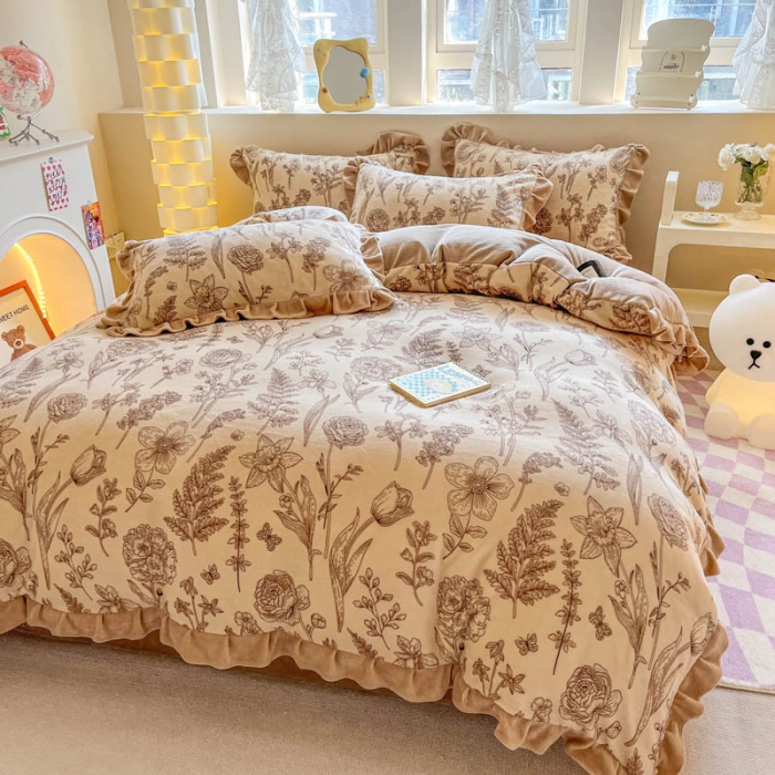 91家纺网 家纺一手货源 找家纺 米莱 2023新款印花韩版牛奶绒四件套 春山居