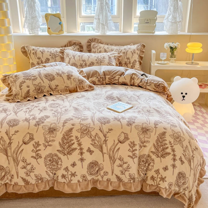 91家纺网 家纺一手货源 找家纺 米莱 2023新款印花韩版牛奶绒四件套 春山居