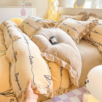 米莱 2023新款印花韩版牛奶绒四件套 字母郁金香