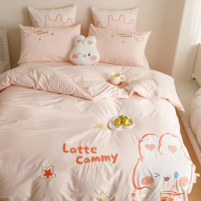 91家纺网 家纺一手货源 找家纺 绒梦里2023年全棉A类40s水洗棉贴布绣花四件套儿童三件套小清新套件