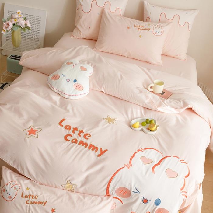 91家纺网 家纺一手货源 找家纺 绒梦里2023年全棉A类40s水洗棉贴布绣花四件套儿童三件套小清新套件