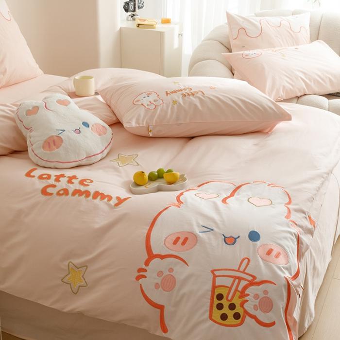 91家纺网 家纺一手货源 找家纺 绒梦里2023年全棉A类40s水洗棉贴布绣花四件套儿童三件套小清新套件