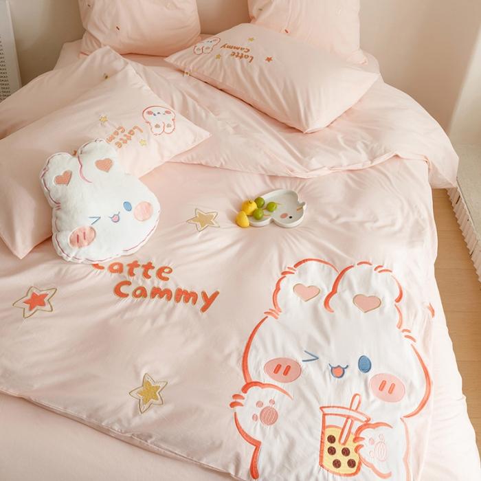 91家纺网 家纺一手货源 找家纺 绒梦里2023年全棉A类40s水洗棉贴布绣花四件套儿童三件套小清新套件