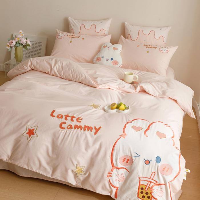 91家纺网 家纺一手货源 找家纺 绒梦里2023年全棉A类40s水洗棉贴布绣花四件套儿童三件套小清新套件