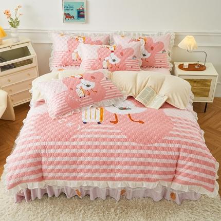 91家纺网 家纺一手货源 找家纺 （总）爱思佳 2023新款180g水晶绒印花夹棉床裙款四件套卡通系列