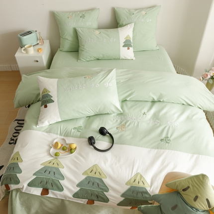 91家纺网 家纺一手货源 找家纺 绒梦里2023年全棉A类40s水洗棉贴布绣花四件套儿童三件套小清新套件