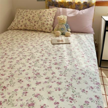 桃喜 2024新款韩系ins博主风纯色碎花混搭40s水洗棉单床单 普罗旺斯