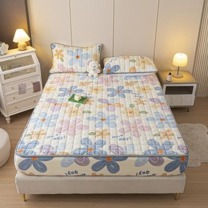 91家纺网 家纺一手货源 找家纺 （总）格子铺 2023新款印花牛奶绒大豆夹棉床笠