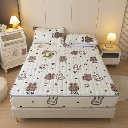 91家纺网 家纺一手货源 找家纺 （总）格子铺 2023新款印花牛奶绒大豆夹棉床笠