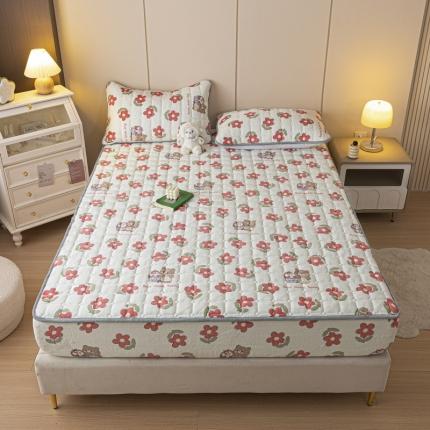 91家纺网 家纺一手货源 找家纺 （总）格子铺 2023新款印花牛奶绒大豆夹棉床笠