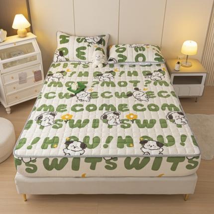 91家纺网 家纺一手货源 找家纺 （总）格子铺 2023新款印花牛奶绒大豆夹棉床笠