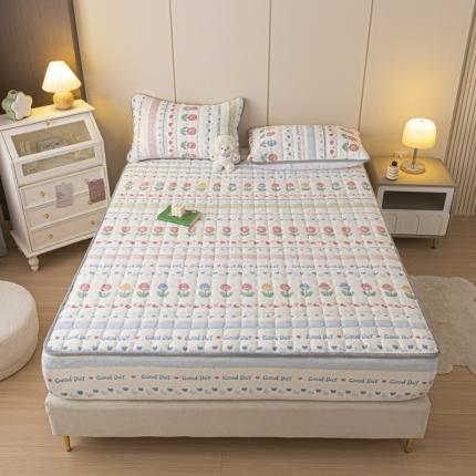 91家纺网 家纺一手货源 找家纺 （总）格子铺 2023新款印花牛奶绒大豆夹棉床笠