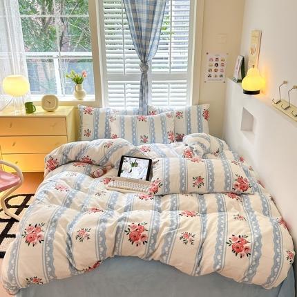 91家纺网 家纺一手货源 找家纺 2023秋冬新款220克高克重牛奶绒印花四件套 花香