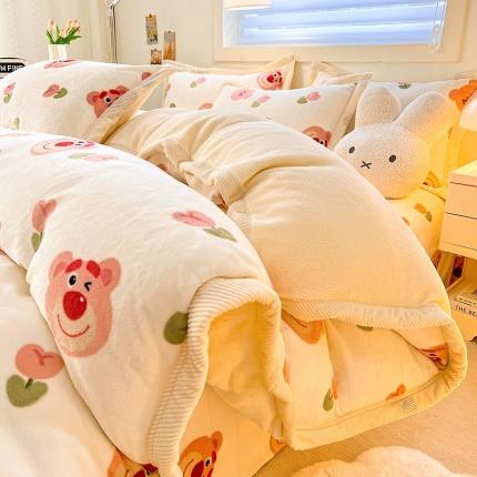 91家纺网 家纺一手货源 找家纺 （总）宜代光年 2024新款AB版大包边印花暖阳绒四件套