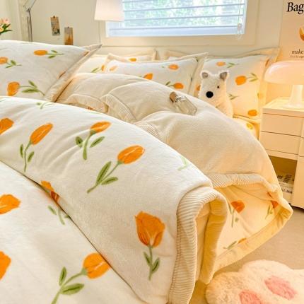 91家纺网 家纺一手货源 找家纺 （总）宜代光年 2024新款AB版大包边印花暖阳绒四件套