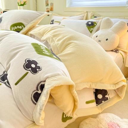 91家纺网 家纺一手货源 找家纺 （总）宜代光年 2024新款AB版大包边印花暖阳绒四件套