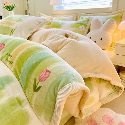 91家纺网 家纺一手货源 找家纺 （总）宜代光年 2024新款AB版大包边印花暖阳绒四件套