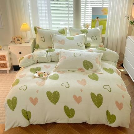 妖妖家纺 2023新款 法莱绒加厚保暖四件套 爱心