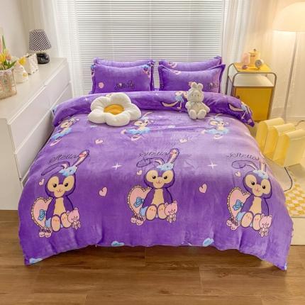 妖妖家纺 2023新款 法莱绒加厚保暖四件套 葡萄兔