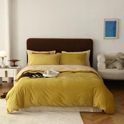 91家纺网 家纺一手货源 找家纺 寐眠 2023新款双面保暖加厚天鹅绒四件套 姜黄奶茶