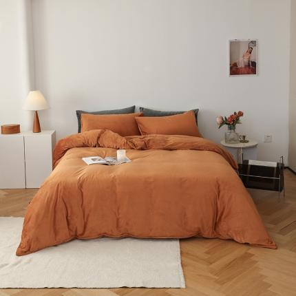 91家纺网 家纺一手货源 找家纺 寐眠 2023新款双面保暖加厚天鹅绒四件套 焦糖纯色