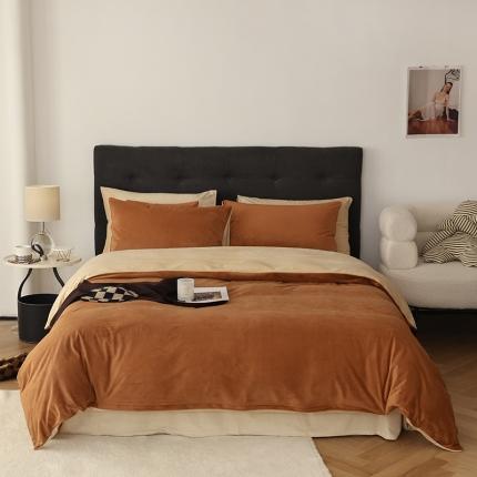 91家纺网 家纺一手货源 找家纺 寐眠 2023新款双面保暖加厚天鹅绒四件套 焦糖奶茶