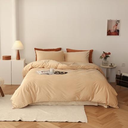 91家纺网 家纺一手货源 找家纺 寐眠 2023新款双面保暖加厚天鹅绒四件套 奶茶纯色