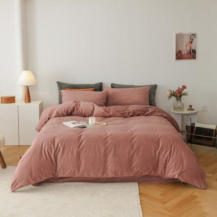 91家纺网 家纺一手货源 找家纺 寐眠 2023新款双面保暖加厚天鹅绒四件套 藕粉纯色