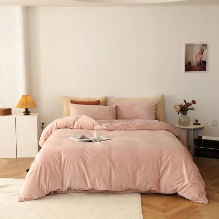 91家纺网 家纺一手货源 找家纺 寐眠 2023新款双面保暖加厚天鹅绒四件套 浅粉纯色