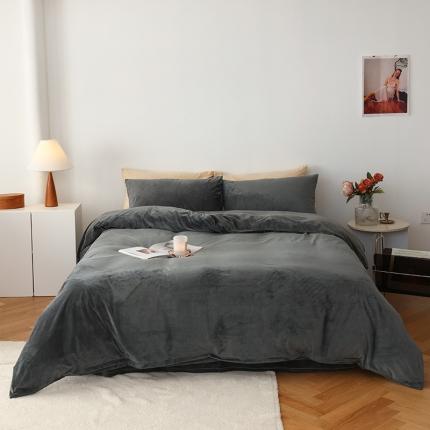 91家纺网 家纺一手货源 找家纺 寐眠 2023新款双面保暖加厚天鹅绒四件套 深灰纯色