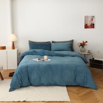 91家纺网 家纺一手货源 找家纺 寐眠 2023新款双面保暖加厚天鹅绒四件套 雾蓝纯色