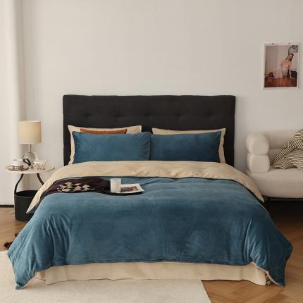 91家纺网 家纺一手货源 找家纺 寐眠 2023新款双面保暖加厚天鹅绒四件套 雾蓝奶茶