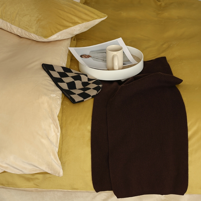 91家纺网 家纺一手货源 找家纺 寐眠 2023新款双面保暖加厚天鹅绒四件套 姜黄奶茶